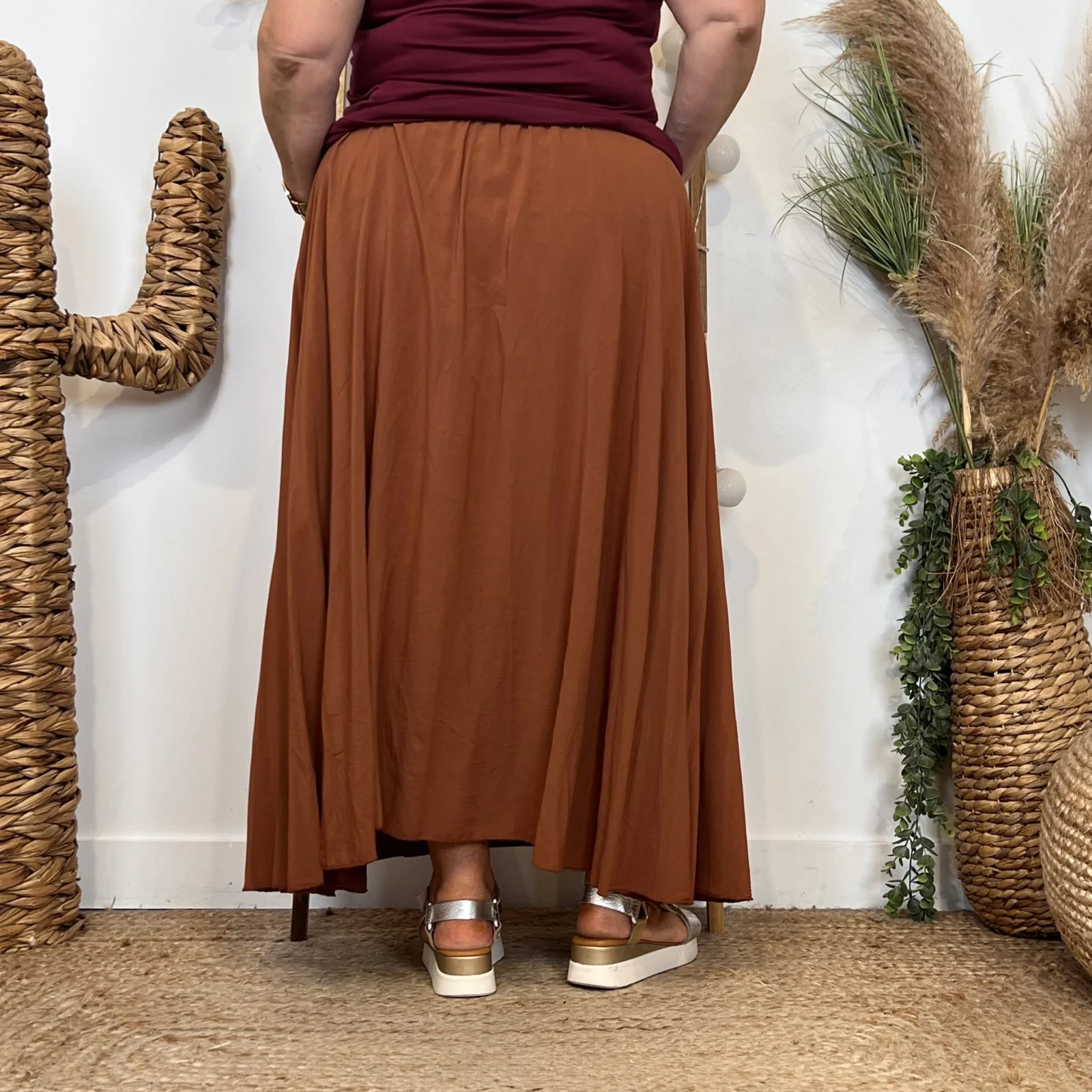 Z978- Jupe Fluide élastiquée 🇮🇹 - rouille - taille-unique-grande-taille