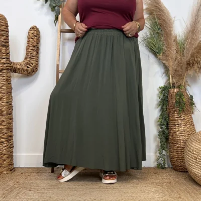 Z978- Jupe Fluide élastiquée 🇮🇹 - kaki - taille-unique-grande-taille