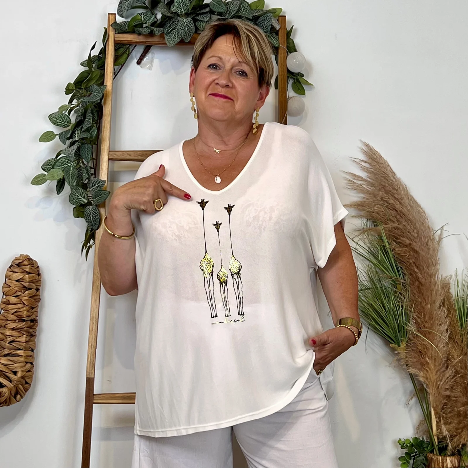 Z145- T-Shirt Girafes (Gt) 🇮🇹 - blanc - taille-unique-grande-taille