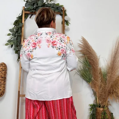 Z759- Chemisier satiné imprimé (T44-T52) - fuchsia - 52