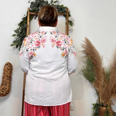 Z759- Chemisier satiné imprimé (T44-T52) - fuchsia - 52