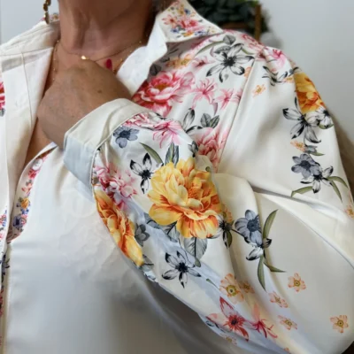 Z759- Chemisier satiné imprimé (T44-T52) - fuchsia - 52