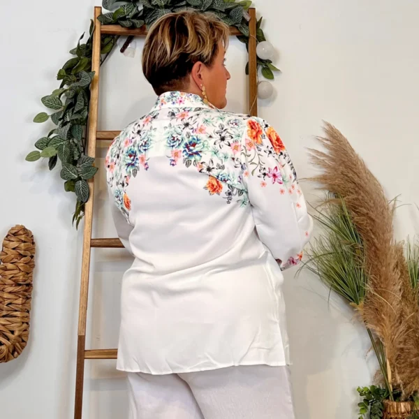 Z759- Chemisier satiné imprimé (T44-T52) - vert-deau - 52