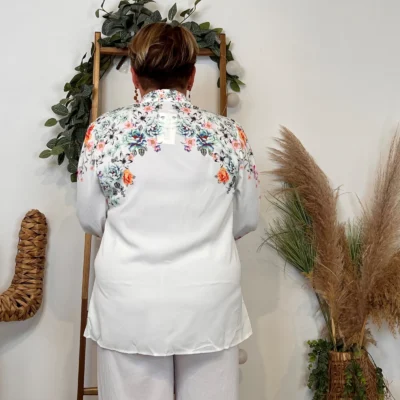 Z759- Chemisier satiné imprimé (T44-T52) - vert-deau - 52