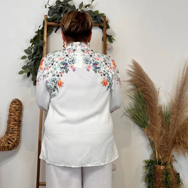 Z759- Chemisier satiné imprimé (T44-T52) - vert-deau - 52