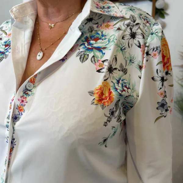 Z759- Chemisier satiné imprimé (T44-T52) - vert-deau - 52