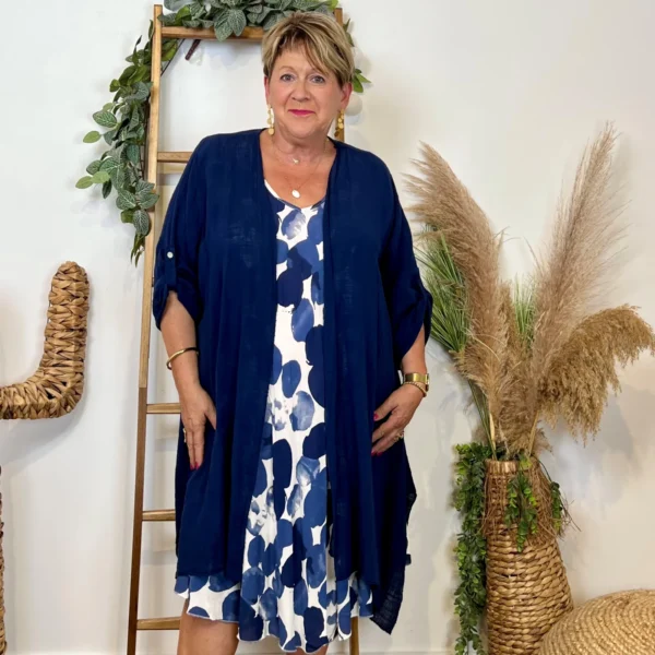 Z145- Veste Coton Lin (Gt) 🇮🇹 - marine - taille-unique-grande-taille