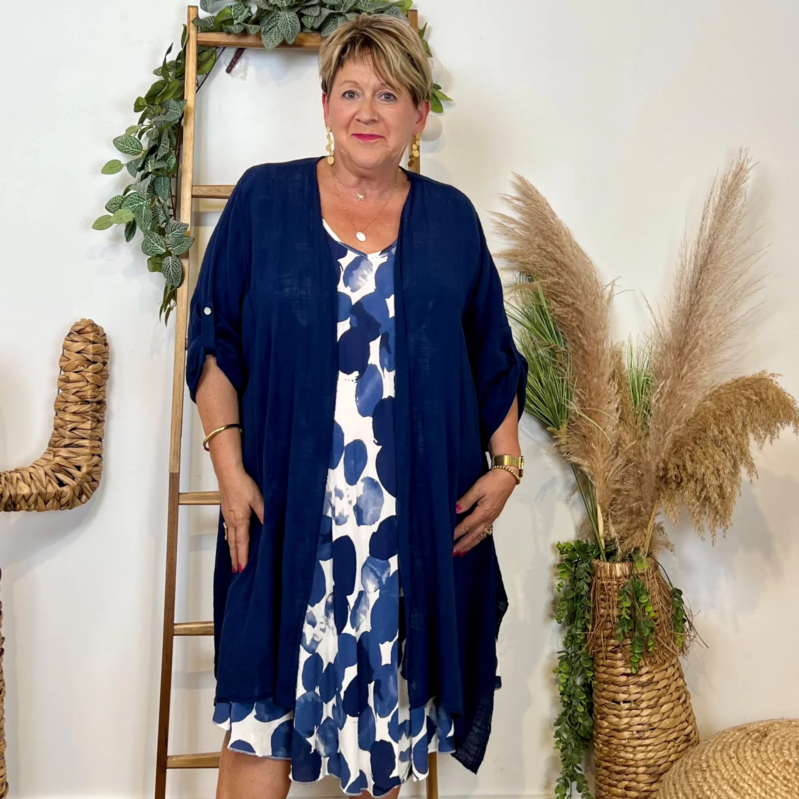 Z145- Veste Coton Lin (Gt) 🇮🇹 - marine - taille-unique-grande-taille