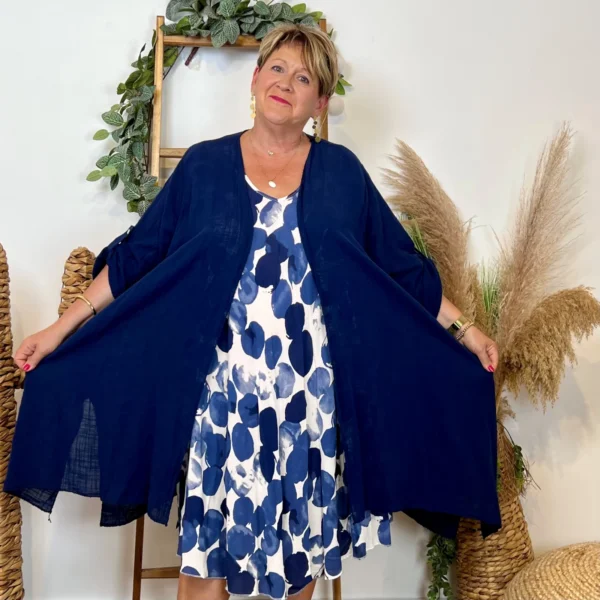 Z145- Veste Coton Lin (Gt) 🇮🇹 - marine - taille-unique-grande-taille