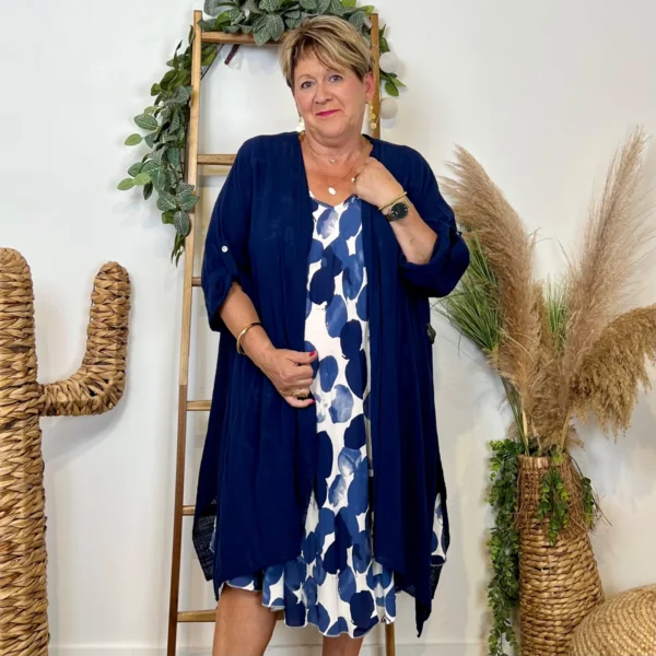 Z145- Veste Coton Lin (Gt) 🇮🇹 - marine - taille-unique-grande-taille