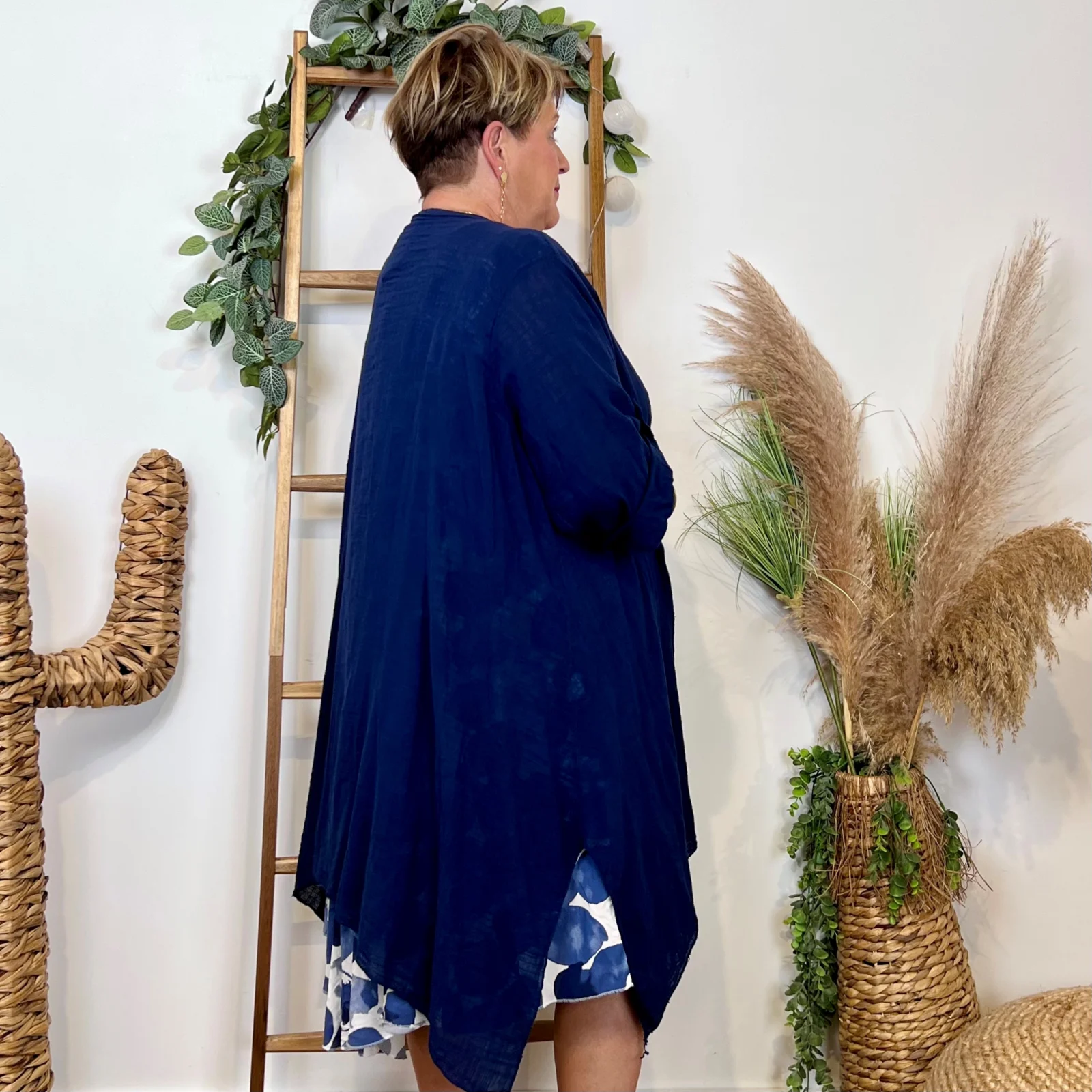 Z145- Veste Coton Lin (Gt) 🇮🇹 - marine - taille-unique-grande-taille