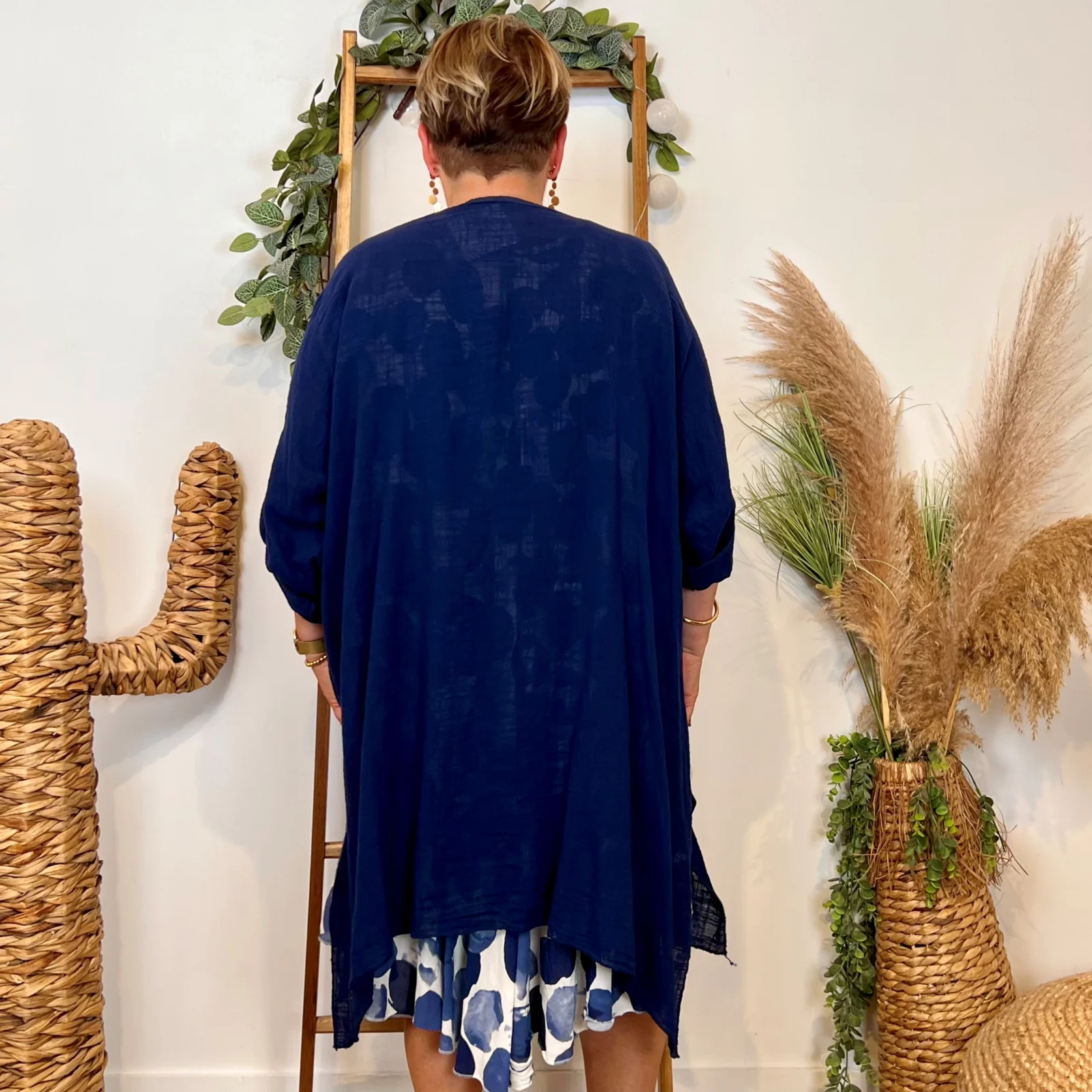 Z145- Veste Coton Lin (Gt) 🇮🇹 - marine - taille-unique-grande-taille