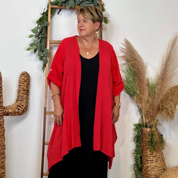 Z145- Veste Coton Lin (Gt) 🇮🇹 - rouge - taille-unique-grande-taille