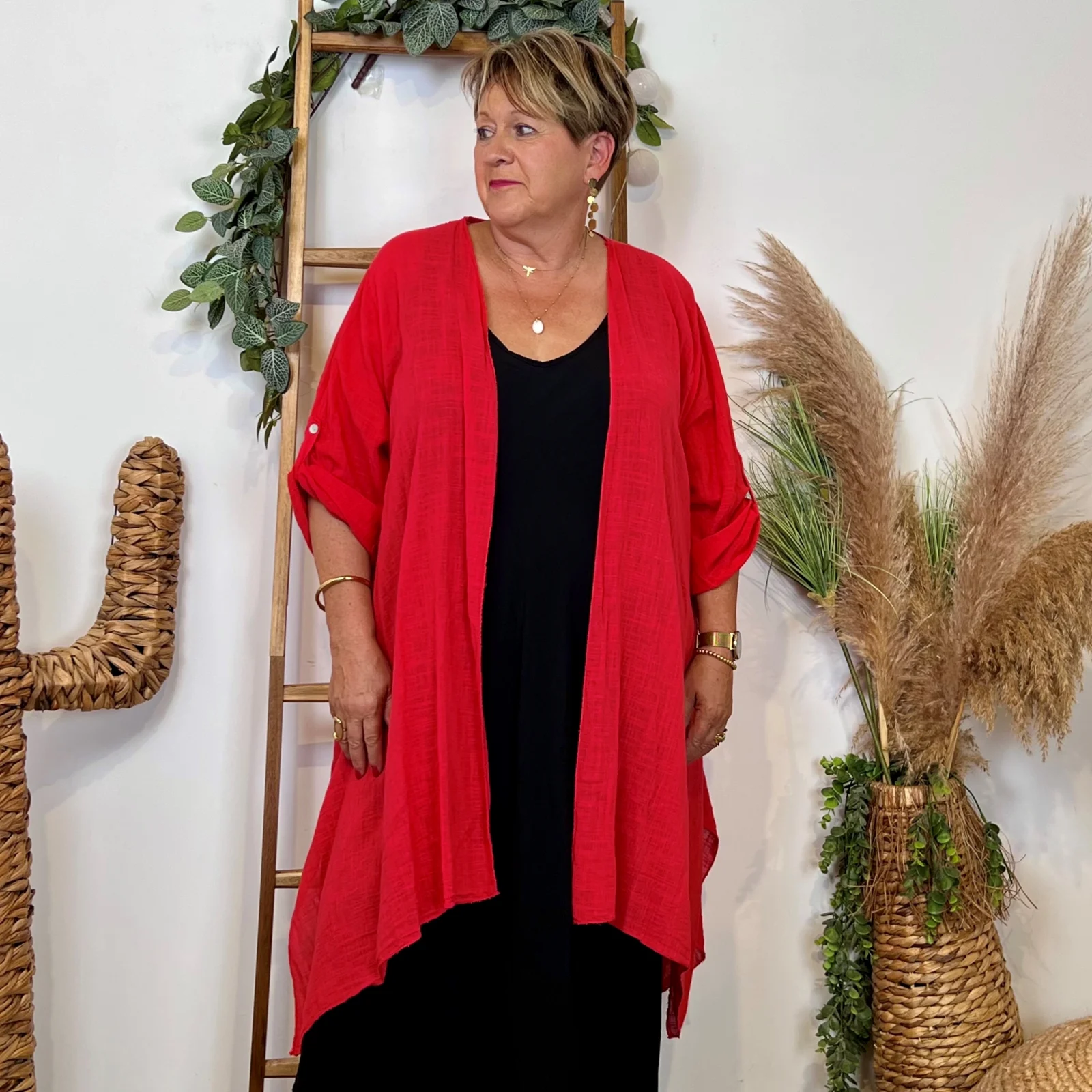 Z145- Veste Coton Lin (Gt) 🇮🇹 - rouge - taille-unique-grande-taille