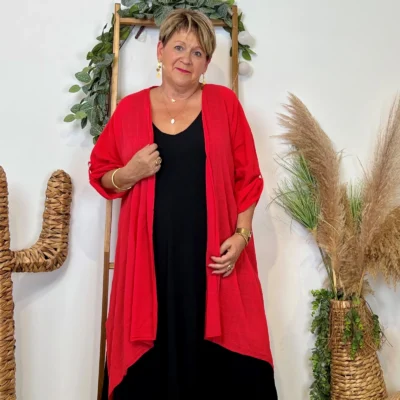 Z145- Veste Coton Lin (Gt) 🇮🇹 - rouge - taille-unique-grande-taille