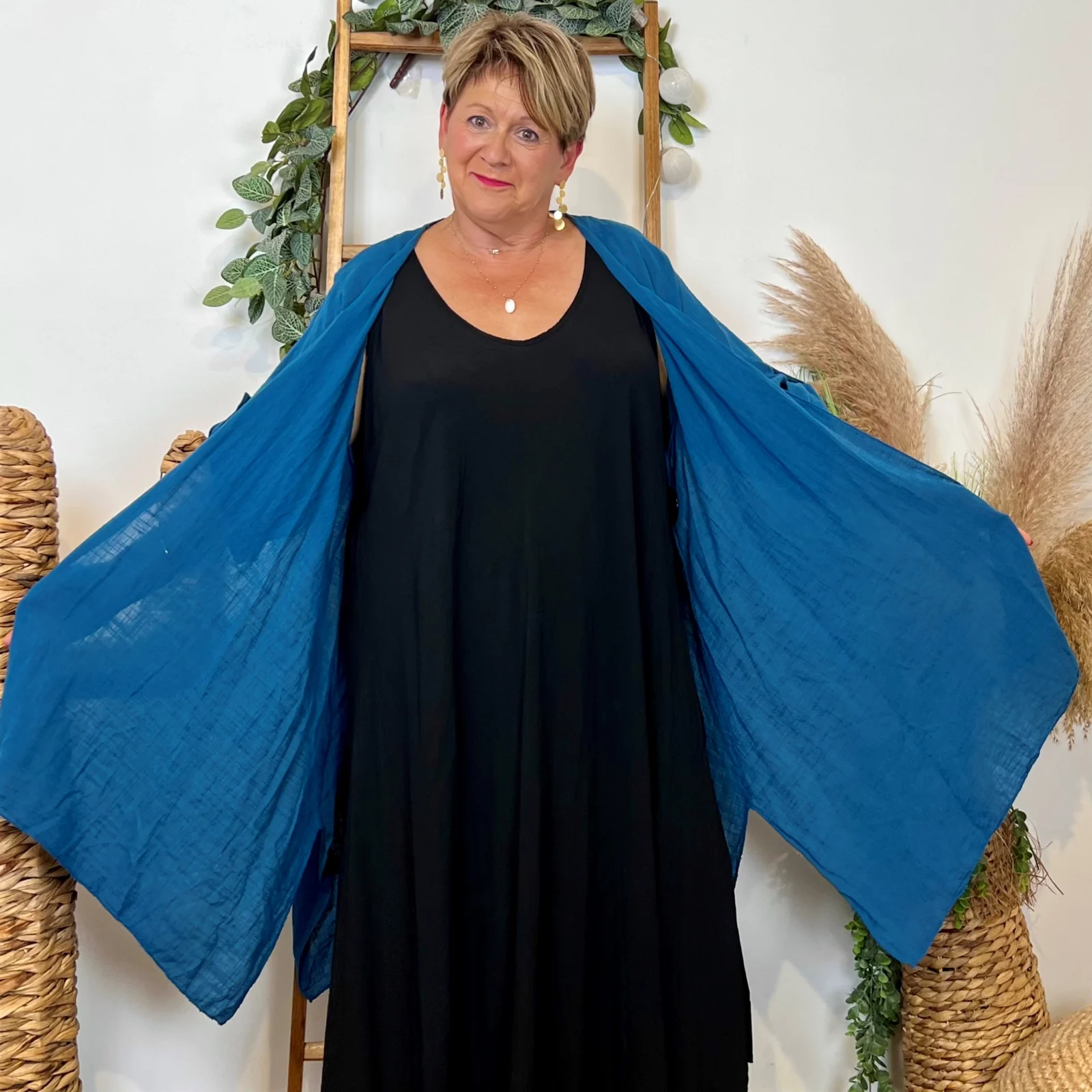 Z145- Veste Coton Lin (Gt) 🇮🇹 - bleu-canard - taille-unique-grande-taille