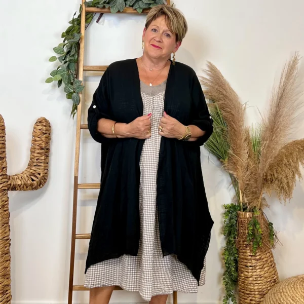 Z145- Veste Coton Lin (Gt) 🇮🇹 - noir - taille-unique-grande-taille