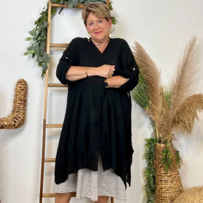 Z145- Veste Coton Lin (Gt) 🇮🇹 - noir - taille-unique-grande-taille