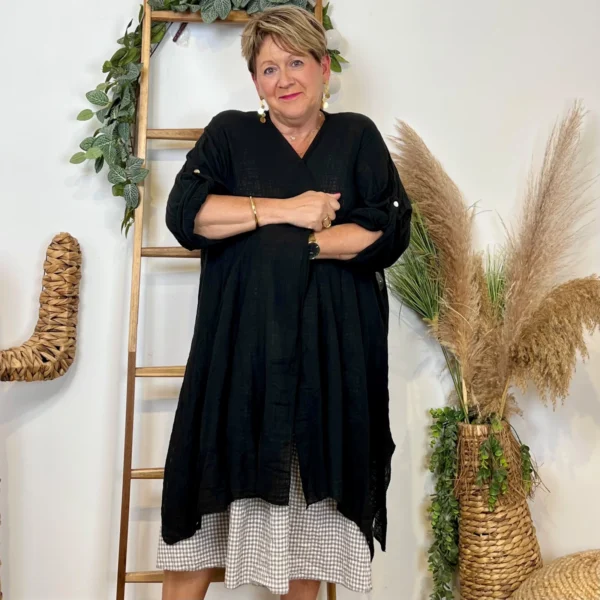 Z145- Veste Coton Lin (Gt) 🇮🇹 - noir - taille-unique-grande-taille