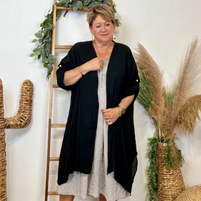 Z145- Veste Coton Lin (Gt) 🇮🇹 - noir - taille-unique-grande-taille