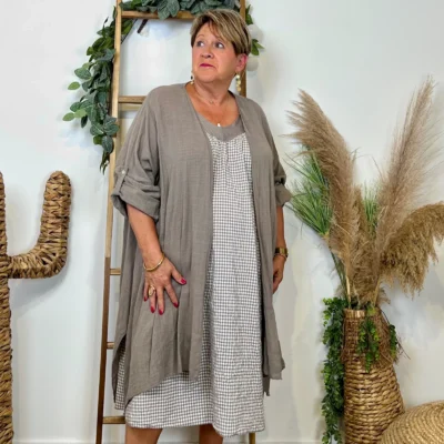 Z145- Veste Coton Lin (Gt) 🇮🇹 - taupe - taille-unique-grande-taille