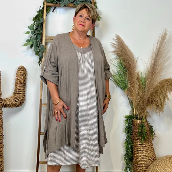 Z145- Veste Coton Lin (Gt) 🇮🇹 - taupe - taille-unique-grande-taille