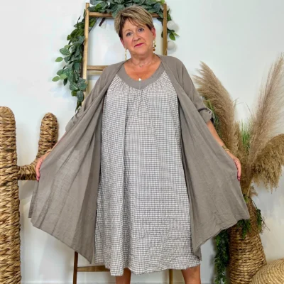 Z145- Veste Coton Lin (Gt) 🇮🇹 - taupe - taille-unique-grande-taille