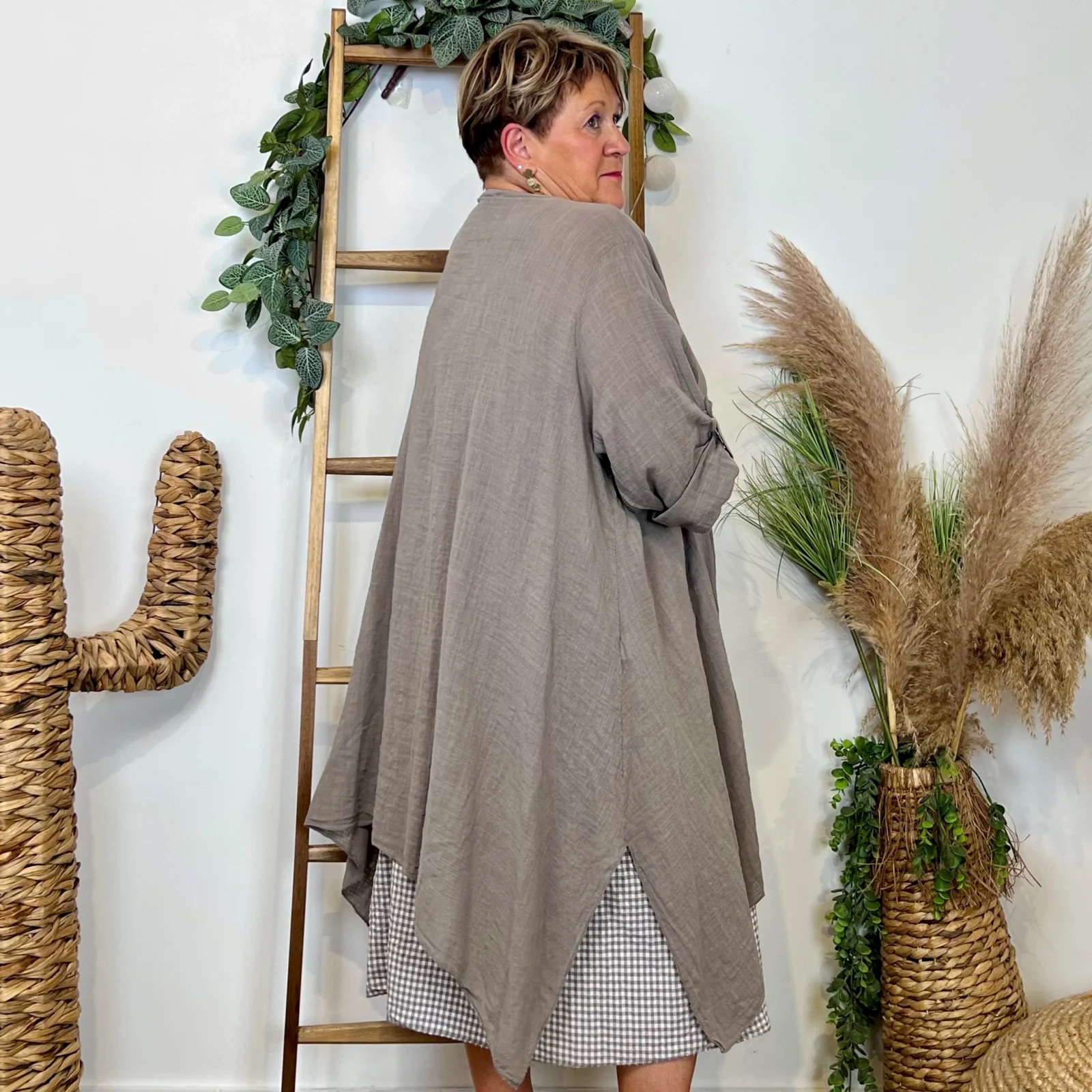 Z145- Veste Coton Lin (Gt) 🇮🇹 - taupe - taille-unique-grande-taille