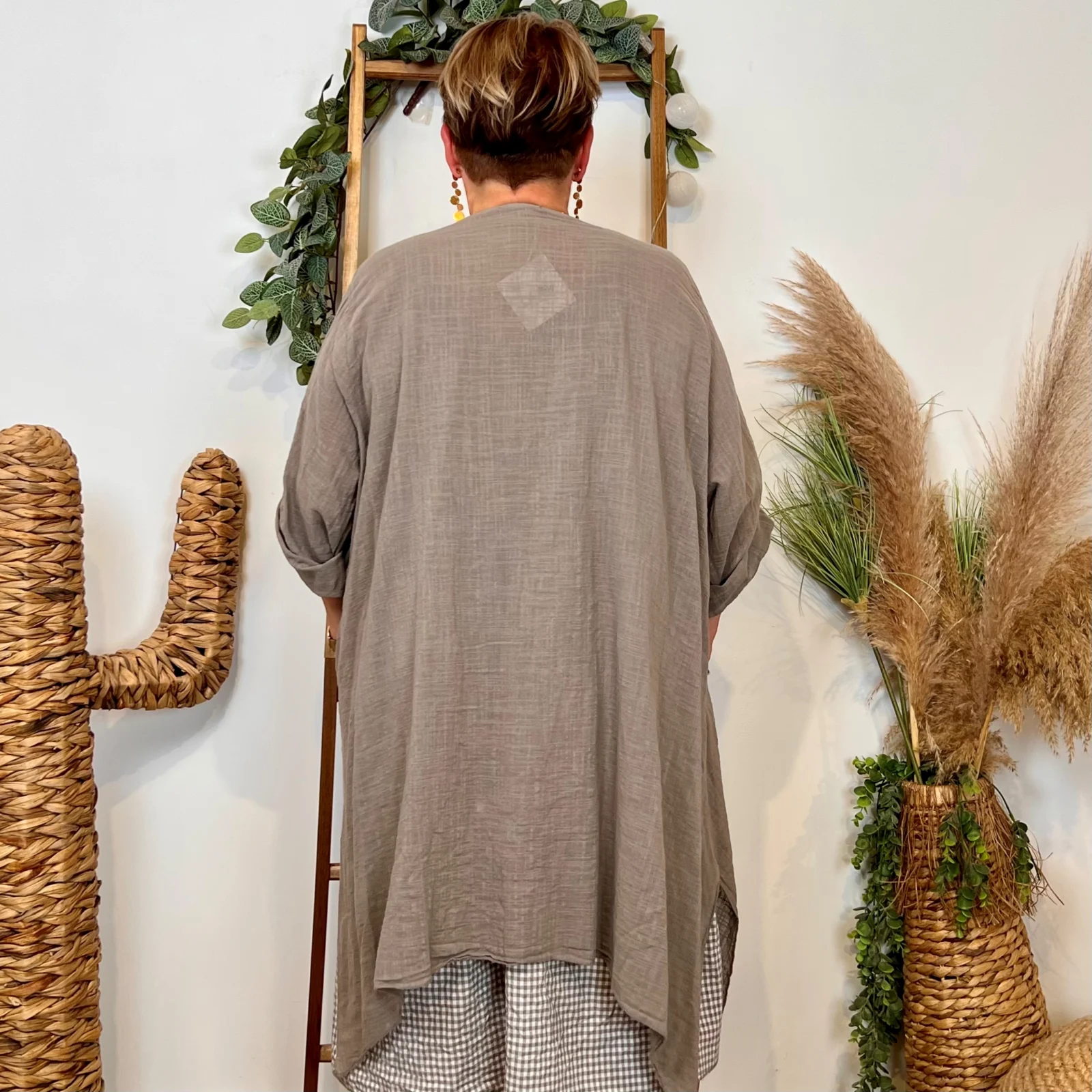 Z145- Veste Coton Lin (Gt) 🇮🇹 - taupe - taille-unique-grande-taille