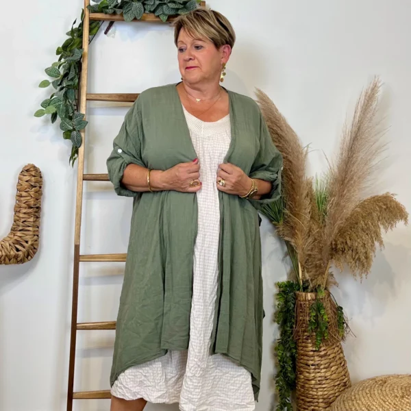 Z145- Veste Coton Lin (Gt) 🇮🇹 - kaki - taille-unique-grande-taille