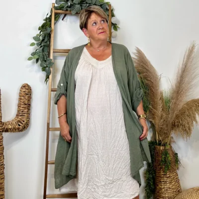 Z145- Veste Coton Lin (Gt) 🇮🇹 - kaki - taille-unique-grande-taille