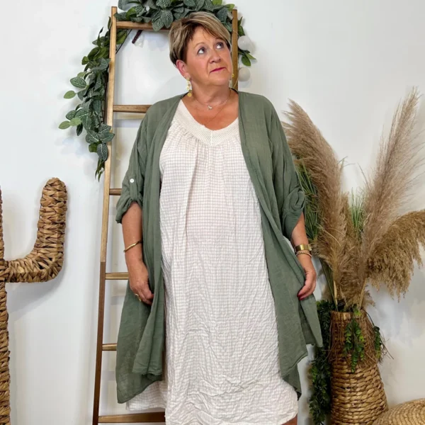 Z145- Veste Coton Lin (Gt) 🇮🇹 - kaki - taille-unique-grande-taille