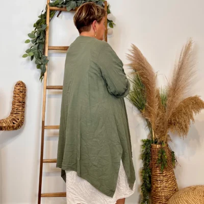 Z145- Veste Coton Lin (Gt) 🇮🇹 - kaki - taille-unique-grande-taille