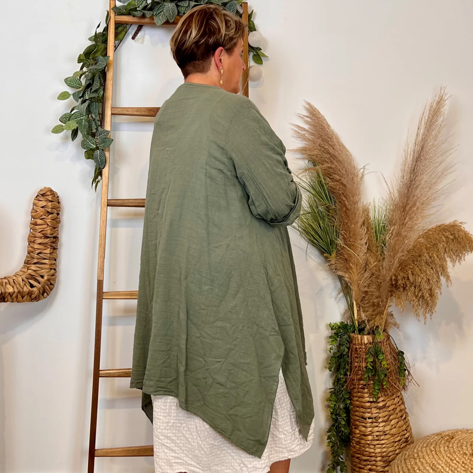 Z145- Veste Coton Lin (Gt) 🇮🇹 - kaki - taille-unique-grande-taille