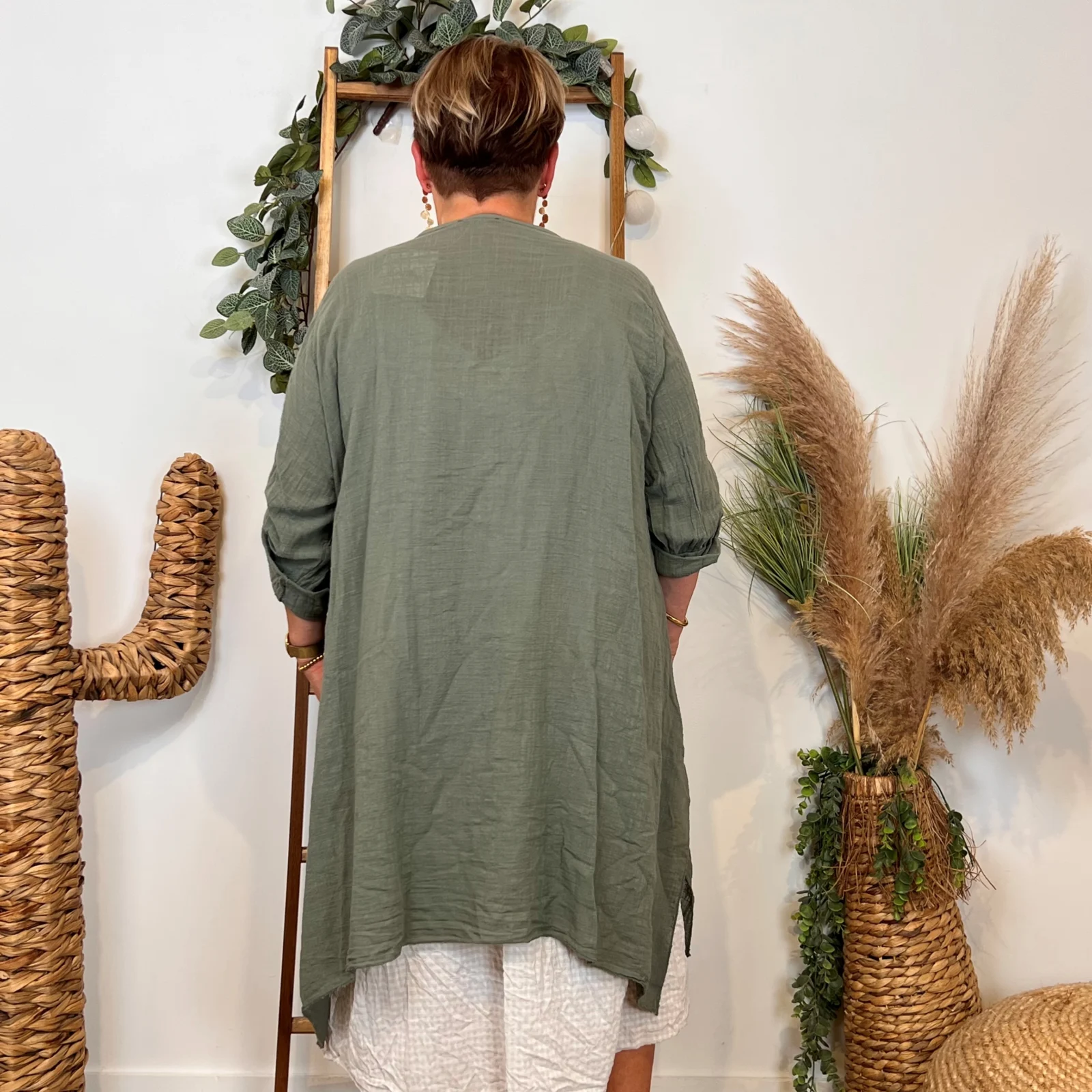 Z145- Veste Coton Lin (Gt) 🇮🇹 - kaki - taille-unique-grande-taille