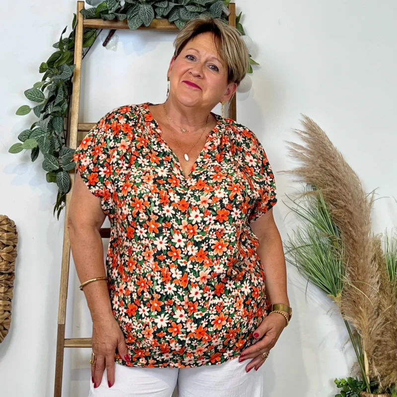 Z747- Top Christy Fleuri (T44-T52) 💐 - rouge - 52