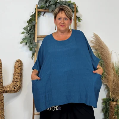 Z138- Tunique Oversize 2 Poches 🇮🇹 - bleu-canard - taille-unique-grande-taille