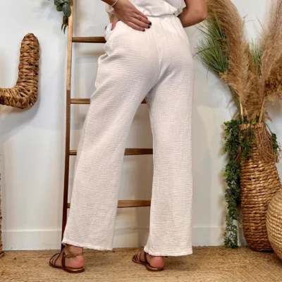 L784- Pantalon gaze de coton (TU) - blanc - taille-unique