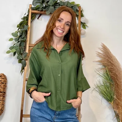 K119- Chemisier fluide (Tu) 🇮🇹 - kaki - taille-unique