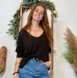 Pull femme maille fine col V « Tendance » - marron - taille-unique