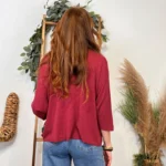 Pull femme maille fine col V « Tendance » - bordeaux - taille-unique