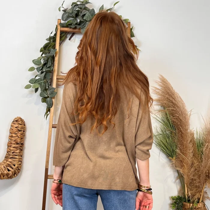 Pull femme maille fine col V « Tendance » - taupe - taille-unique