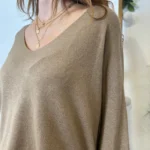 Pull femme maille fine col V « Tendance » - taupe - taille-unique
