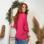 Pull femme maille fine col V « Tendance » - fuchsia - taille-unique