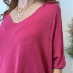 Pull femme maille fine col V « Tendance » - fuchsia - taille-unique