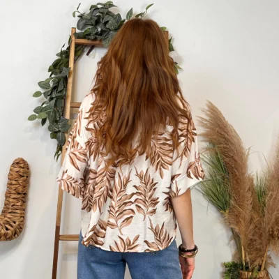 I911- Chemisier fluide imprimé (Tu) 🇮🇹 - beige - taille-unique