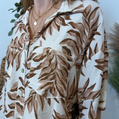 I911- Chemisier fluide imprimé (Tu) 🇮🇹 - beige - taille-unique