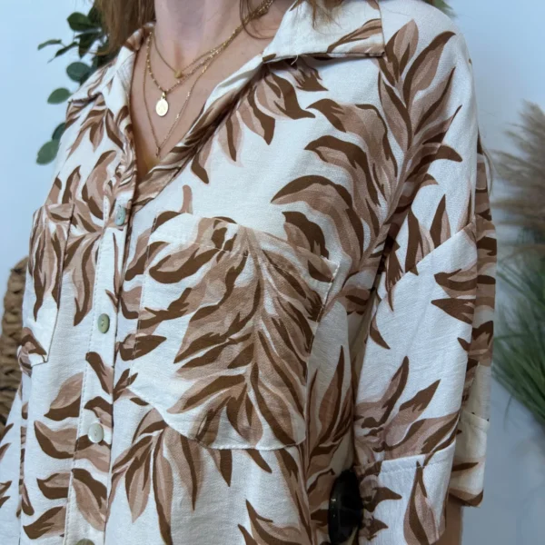 I911- Chemisier fluide imprimé (Tu) 🇮🇹 - beige - taille-unique