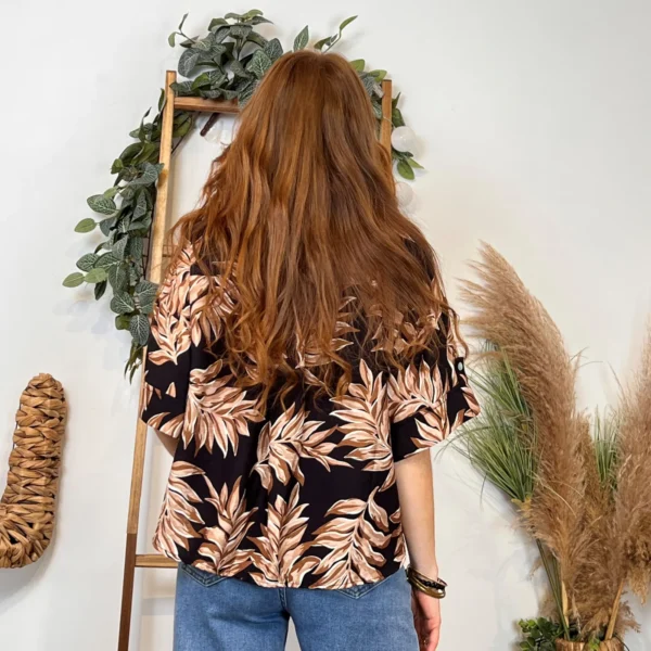 I911- Chemisier fluide imprimé (Tu) 🇮🇹 - noir - taille-unique