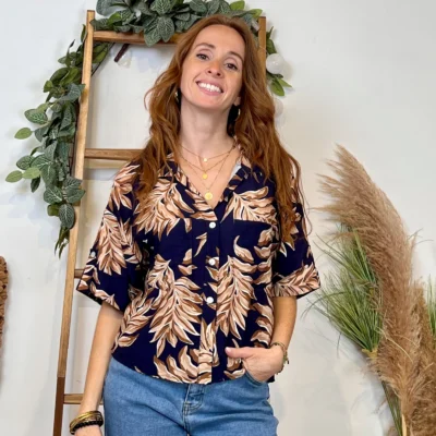 I911- Chemisier fluide imprimé (Tu) 🇮🇹 - marine - taille-unique